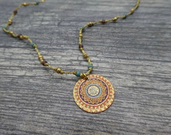 Colorful Mandala Necklace, Flower Mandala, Dainty Necklace, Colorful Flower Charm, Colorful, Multicolor Mandala, Adjustable Necklace
