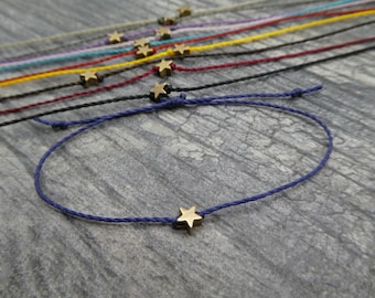 Pulsera ajustable con pequeña estrella de latón - Pulsera de la amistad minimalista