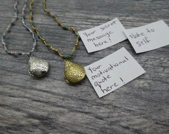 Flower Locket Necklace – Tiny Brass Pendant with Hidden Message Compartment | Nature-Inspired Gift