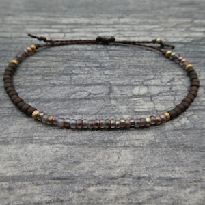 Matte Brown Bracelet, Adjustable Friendship Bracelet, Seed Bead Friendship Bracelet, Color Block Bracelet Party Swag, Adjust String Bracelet