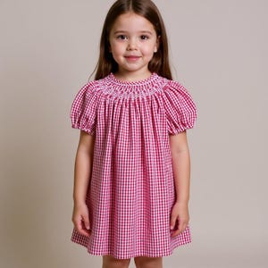 Red and White Gingham Smocked Dress for little girls