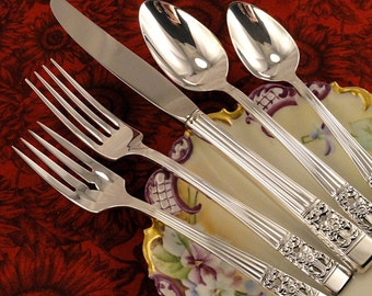 Couverts Minty CORONATION by Oneida Community _ vintage 1936 plaqué argent _ Prix par service de table de 5 pièces