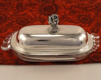 DAFFODIL Butter Dish by 1847 Rogers Bros. 1950 Vintage Silverplate and Glass International Silver