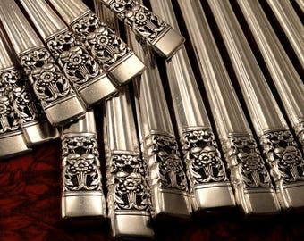 CORONATION Art Deco Silverware Set Modern Grille Viande Dinner Service for 4, 8, or 12 Vintage 1936 SilverPlate Oneida Community Flatware