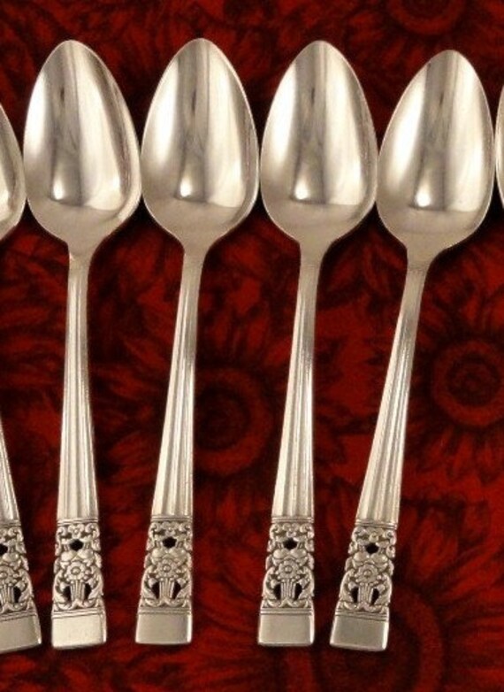 Set of 8 Teaspoons Vintage CORONATION Oneida Community Tea Spoons 1936 Art Deco 