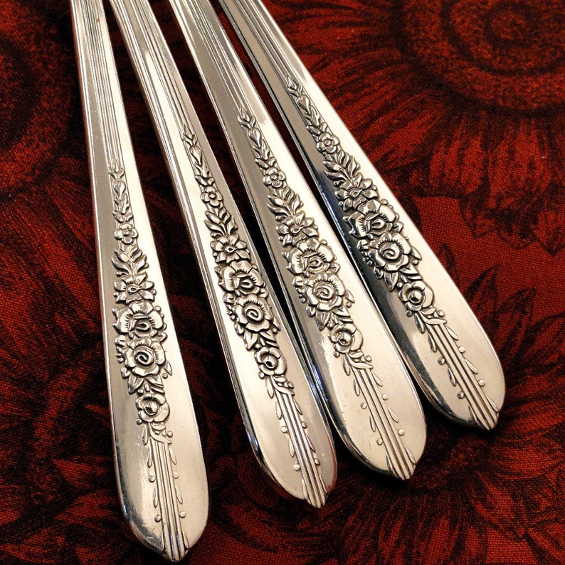 ART DECO Grille Style Place Setting Royal ROSE Vintage 1939 Floral Silverplate Flatware Silver Plate Nobility Plate