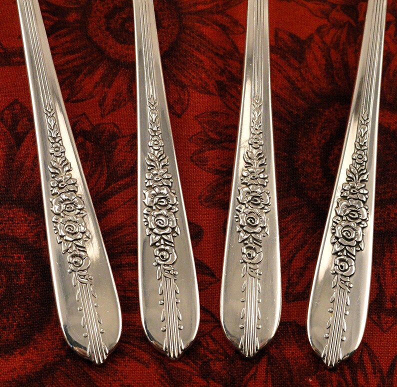 ART DECO Grille Style Place Setting Royal ROSE Vintage 1939 Floral Silverplate Flatware Silver Plate Nobility Plate