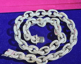 Naszyjnik z łańcuszkiem z ogniwami kubańskimi Iced Out o średnicy 12 mm i sprzączką typu „O”, biżuteria hip-hopowa dla mężczyzn