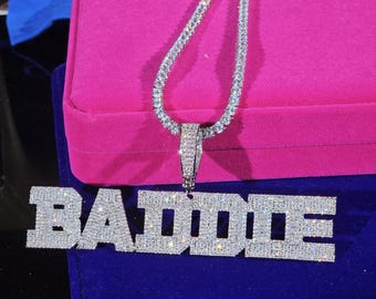 Naszyjnik z zawieszką z imieniem Iced Out Custom Baguette, zawieszki z literami uniwersyteckimi, łańcuszek tenisowy, biżuteria spersonalizowana