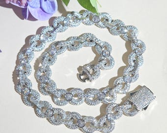 Naszyjnik choker z zawieszką hiphopową "8" o średnicy 16 mm z ogniwami kubańskimi w kształcie nieskończoności, biżuteria męska