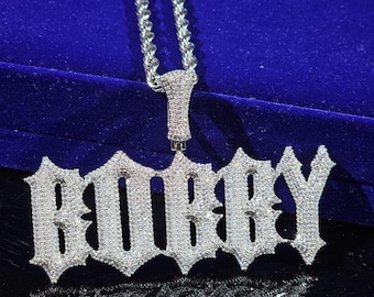Naszyjnik z zawieszką z imieniem Iced Out, spersonalizowane zawieszki z inicjałami, łańcuszek linowy, biżuteria na rocznicę