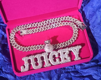 Iced Out Kundenspezifischer Geldbeutel-Verschluss-Namensketten-Anhänger, benutzerdefinierte Baguettecz-Typenschild, kubanische Kette