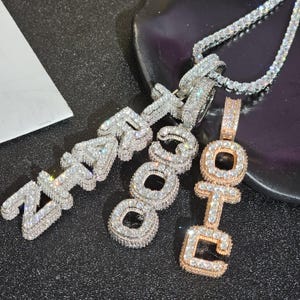 Iced Out Vertical Name Necklace with Tennis Chain,Personalized Letter Pendants, Prom Jewelry