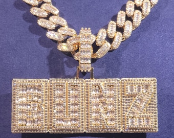 Naszyjnik z literą i imieniem Baguette, 15 mm łańcuszek kubański, wisiorki Iced Out, biżuteria hip-hopowa