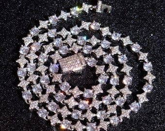 Naszyjnik choker z gwiazdą Iced Out 6 mm, łańcuszek tenisowy, srebrne diamenty, spersonalizowane prezenty, biżuteria na studniówkę