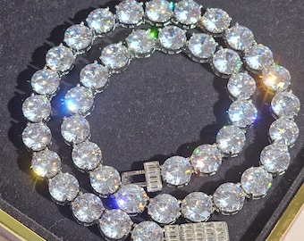 Naszyjnik z cyrkonii w kolorze srebra, 10 mm, z łańcuszkiem tenisowym Iced Out Bling, z diamentami cyrkoniowymi, biżuteria hiphopowa, prezenty na bal maturalny