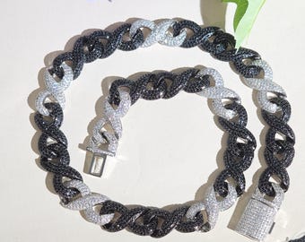 Iced Out 15 mm łańcuszek kubański Infinity, naszyjnik ze srebra z mikro-perełkami i diamentami, biżuteria hip-hopowa