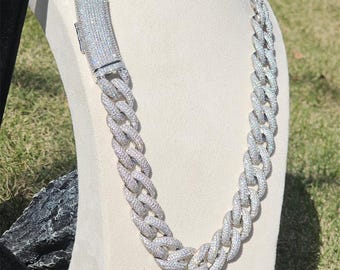 Naszyjnik z łańcuszkiem kubańskimi Iced Out Mirco Pave Diamond 20 mm, luksusowa biżuteria hiphopowa
