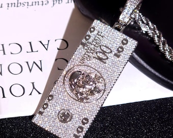 Naszyjnik z zawieszką z diamentami o wartości 100 dolarów, biżuteria hip-hopowa, prezent urodzinowy