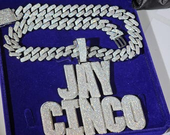 Naszyjnik z imieniem Iced Out, 20-milimetrowy łańcuszek kubański, zawieszki z inicjałami, biżuteria hip-hopowa