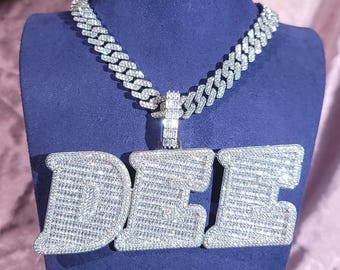 Naszyjnik z imieniem Big Baguette, kubański łańcuszek, zawieszka z literą Iced Out, biżuteria hip-hopowa