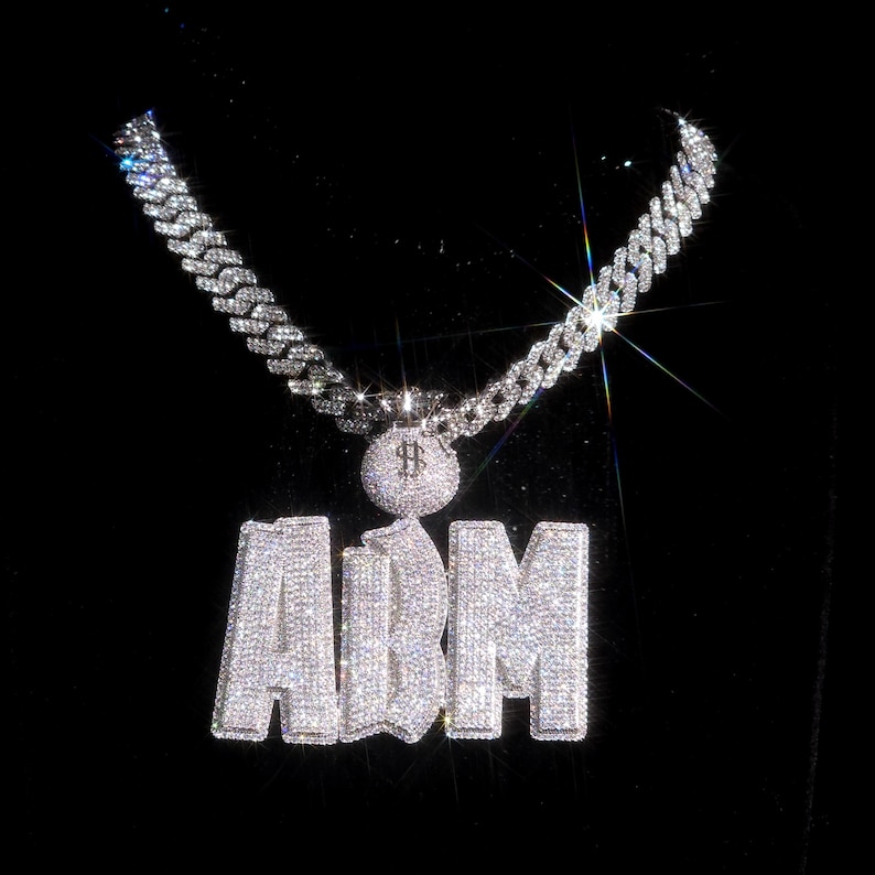 Custom Name Necklace, Iced Out Pendants, Cuban Chain, Crown /money Bag ...