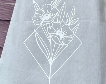 Baumwolltasche | Floral Geometric Tattoo | Öko-Stofftasche mit langen Henkeln | Leinentasche zum Einkaufen |