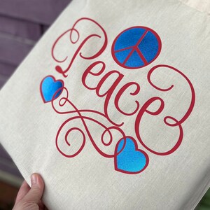 Baumwolltasche "PEACE" - Öko-Stofftasche, Totebag mit Schriftzug, Leinentasche zum Einkaufen, als Geschenk für die Freundin