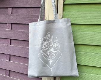 Cotton bag | Floral Geometric Tattoo | Eco fabric bag with long handles | Canvas bag for shopping |