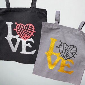 Baumwolltasche "LOVE" | Öko-Stofftasche, Totebag mit Symbol Wollknäuel, Leinentasche zum Einkaufen, als Geschenk für die Freundin