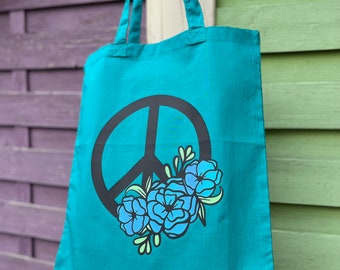 PEACE Baumwolltasche | Öko-Stofftasche mit langen Henkeln | Leinentasche zum Einkaufen |