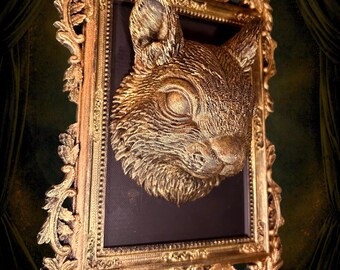 Eichhörnchen Wanddeko – 3D Relief mit Rahmen: Veggie Taxidermy in schwarz mit gold – 3D gedruckte vegane Kunst, Dark Decor