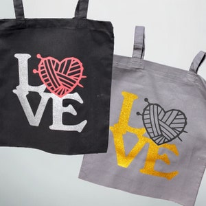 Baumwolltasche "LOVE" | Öko-Stofftasche, Totebag mit Symbol Wollknäuel, Leinentasche zum Einkaufen, als Geschenk für die Freundin