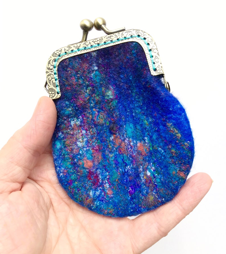 Bag-hand-felted bag-wallet with silk fibers-ironing bag-exchange for small money or accessories