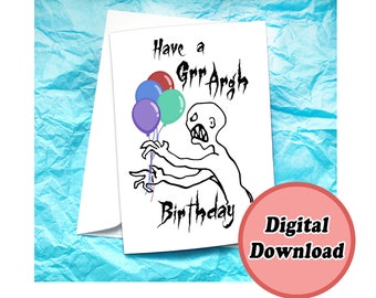 Instant Download Grr Argh Funny Birthday Card KimWEstARt