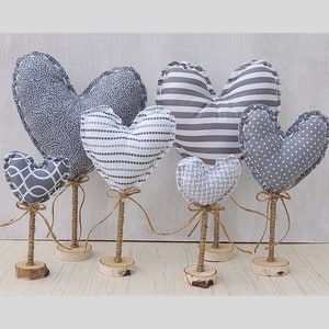 Fabric Hearts Set of 3 Valentine&#39;s Day Fabric Heart Decor Stuffed Fabric Hearts Wedding Heart Decor Hand Stitched Fabric Hearts Centerpiece