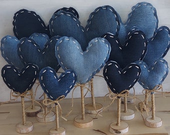 Upcycled Denim Hearts Cute Decorations for Wedding Heart Centerpiece Valentine's Day Mantel Decor for Valentine's Day Heart Blue Demim Decor