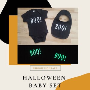 Glow in the Dark Halloween Baby Clothes Baby Halloween Boo Bodysuit and Bib Set Onesies® and Bibs Boy or Girl Halloween Gender Neutral