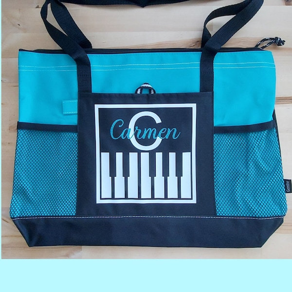 Custom Piano Tote Bag with Zipper Personalized Bag Gift for a Piano Teacher or Piano Student Piano Recital Gift Bag for Piano Lessons