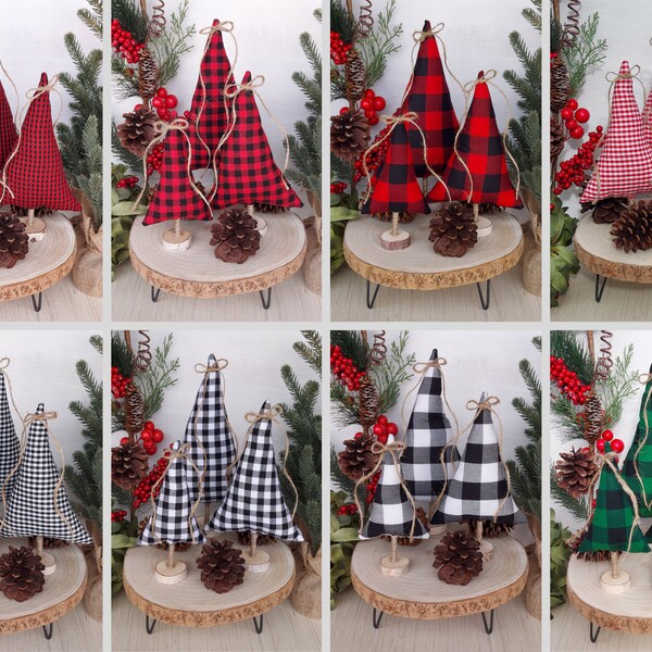 Set of 3 Fabric Christmas Trees from Farmhouse to Boho - Many Color Options to Match Your Decor! Gingham and Buffalo Check and even Pink