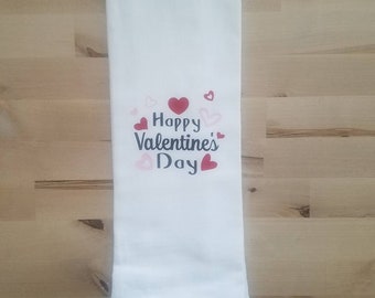 Valentine's Day Kitchen Towel, Flour Sack Towel, Valentine's Day Gift, Holiday Kitchen Towel, Farmhouse Kitchen Towel, Happy Valentine's Day