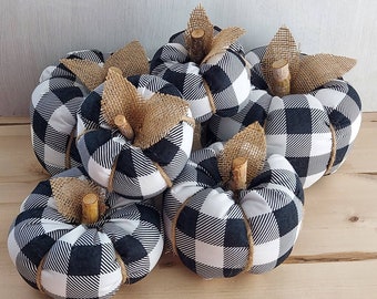 Black and White Buffalo Check Fabric Pumpkins Table Decor Autumn Table Centerpiece Farmhouse Fall Decor Halloween Home Decor Black and White