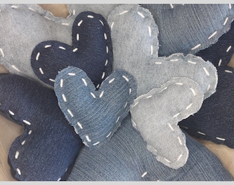 Denim Heart Decoration Farmhouse Style Valentine Decor Fabric Hearts Wedding Accent Tier Tray Bowl Filler Stuffed Rustic Design Country