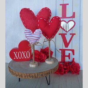 Set of 3 Valentine's Day Fabric Heart Decor, Buffalo Check, Black and Red, Black and White, Gingham, Red and White, Valentine's Decorations
