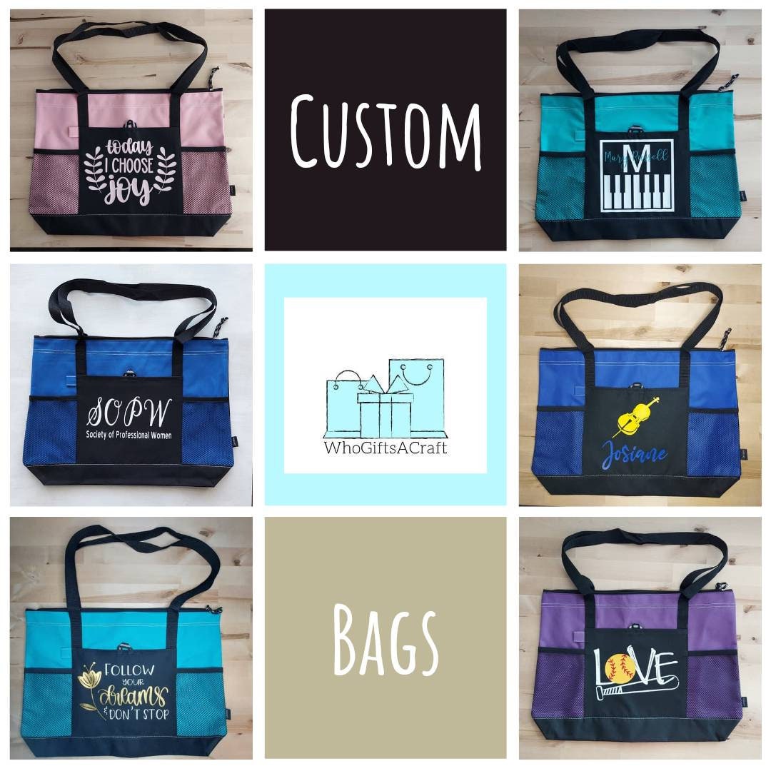 Custom Tote Bag with Zipper Personalized Bag Turquoise Etsy