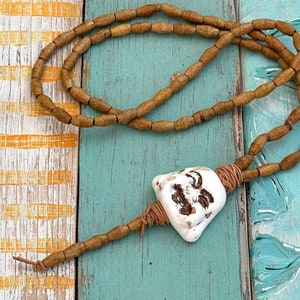 BUDDHA hand-made long necklace made of wooden beads Y-chain boho style pendant 82 cm image 4