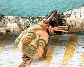 Pendant with Buddha - Ceramic - Handmade - Pendant for necklaces - Pendant for bags - approx. 10 cm