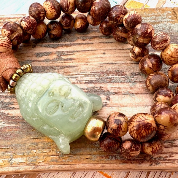 Buddha-Armband aus Samenperlen - Achat - Buddha - 19cm