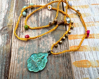 Short crochet necklace - 58 cm - Buddha pendant