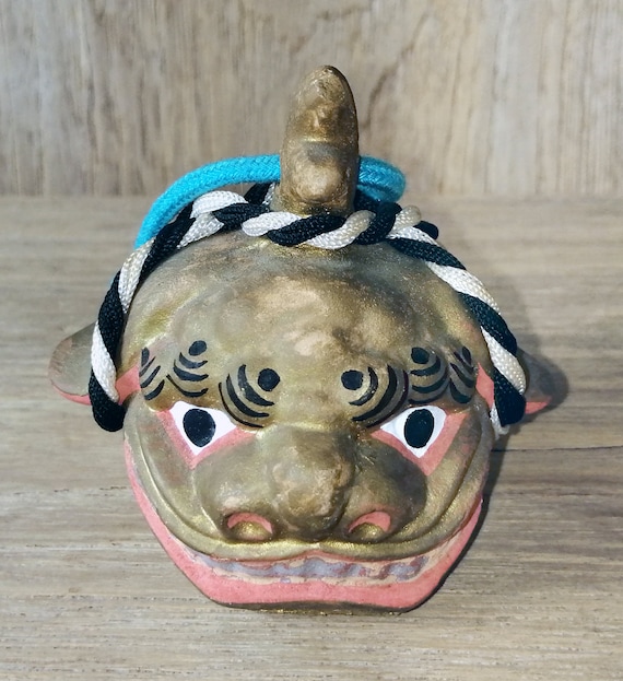 Ryu Shishi, Dragon Head Bell With Golden Horn, Japanese Vintage